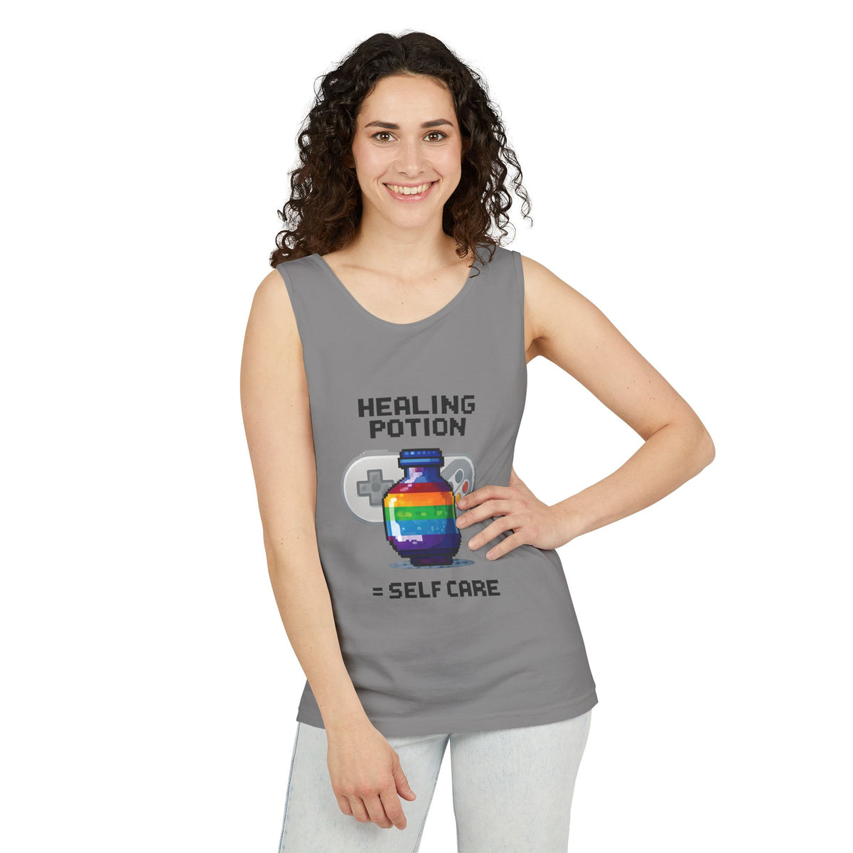 Retro Gaming Tank Top, LGBTQ+ Pride Rainbow Design, Unisex Shirt, Pixelated Tee, Gamer Apparel, Pride Clothing