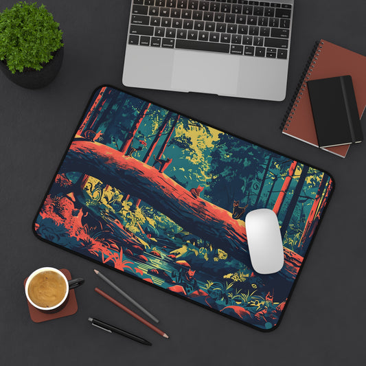 Nature-Inspired Desk Mat for Home Office, Cute cat pattern mouse pad , Eco-Friendly Workspace Decor, Gaming Pad, Woodland Scene