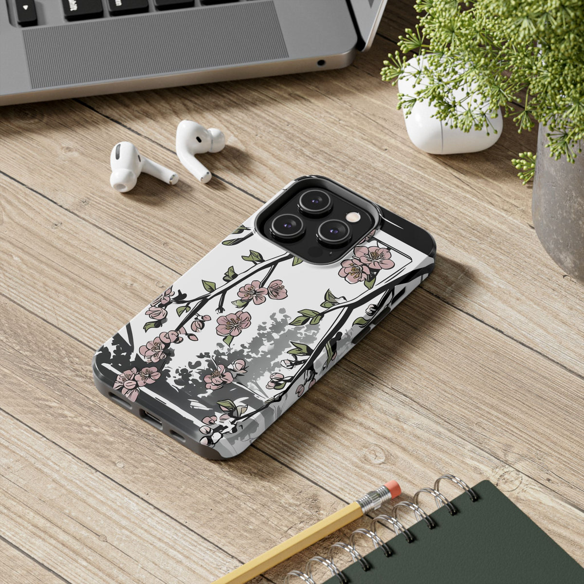 Cherry Blossom Phone Case, Japandi Art, Tough Phone Case, Modern Feminine Phone Cover, Floral Phone Case, Protective Phone Case, Stylish