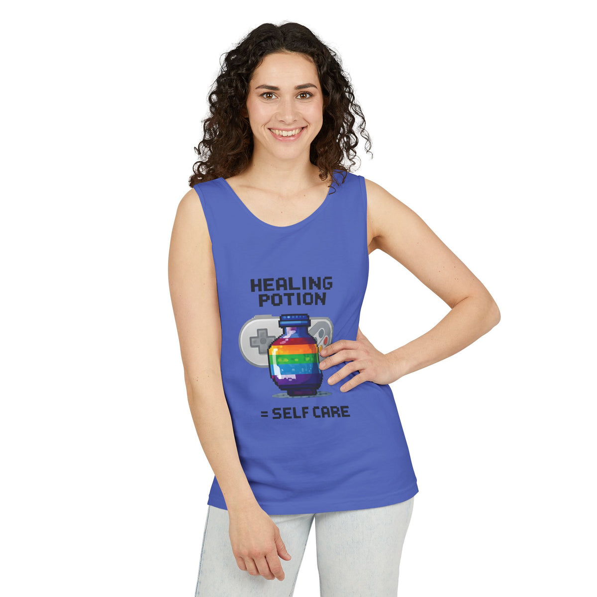 Retro Gaming Tank Top, LGBTQ+ Pride Rainbow Design, Unisex Shirt, Pixelated Tee, Gamer Apparel, Pride Clothing