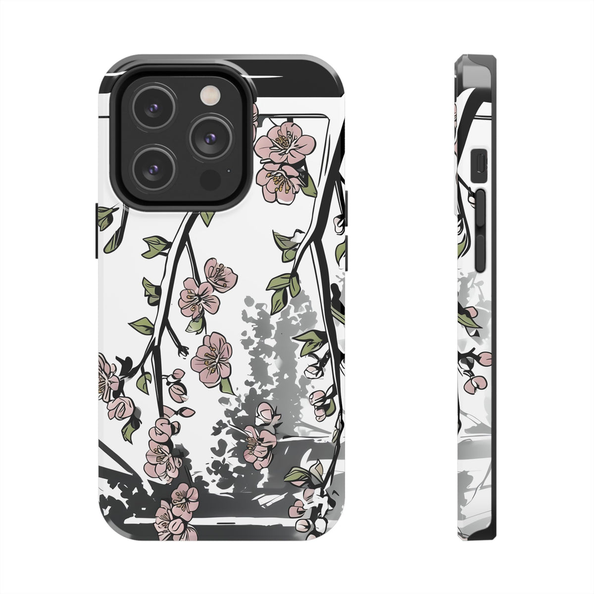 Cherry Blossom Phone Case, Japandi Art, Tough Phone Case, Modern Feminine Phone Cover, Floral Phone Case, Protective Phone Case, Stylish