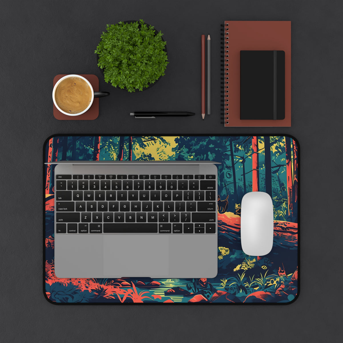 Nature-Inspired Desk Mat for Home Office, Cute cat pattern mouse pad , Eco-Friendly Workspace Decor, Gaming Pad, Woodland Scene
