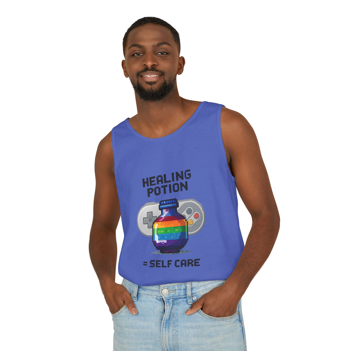 Retro Gaming Tank Top, LGBTQ+ Pride Rainbow Design, Unisex Shirt, Pixelated Tee, Gamer Apparel, Pride Clothing
