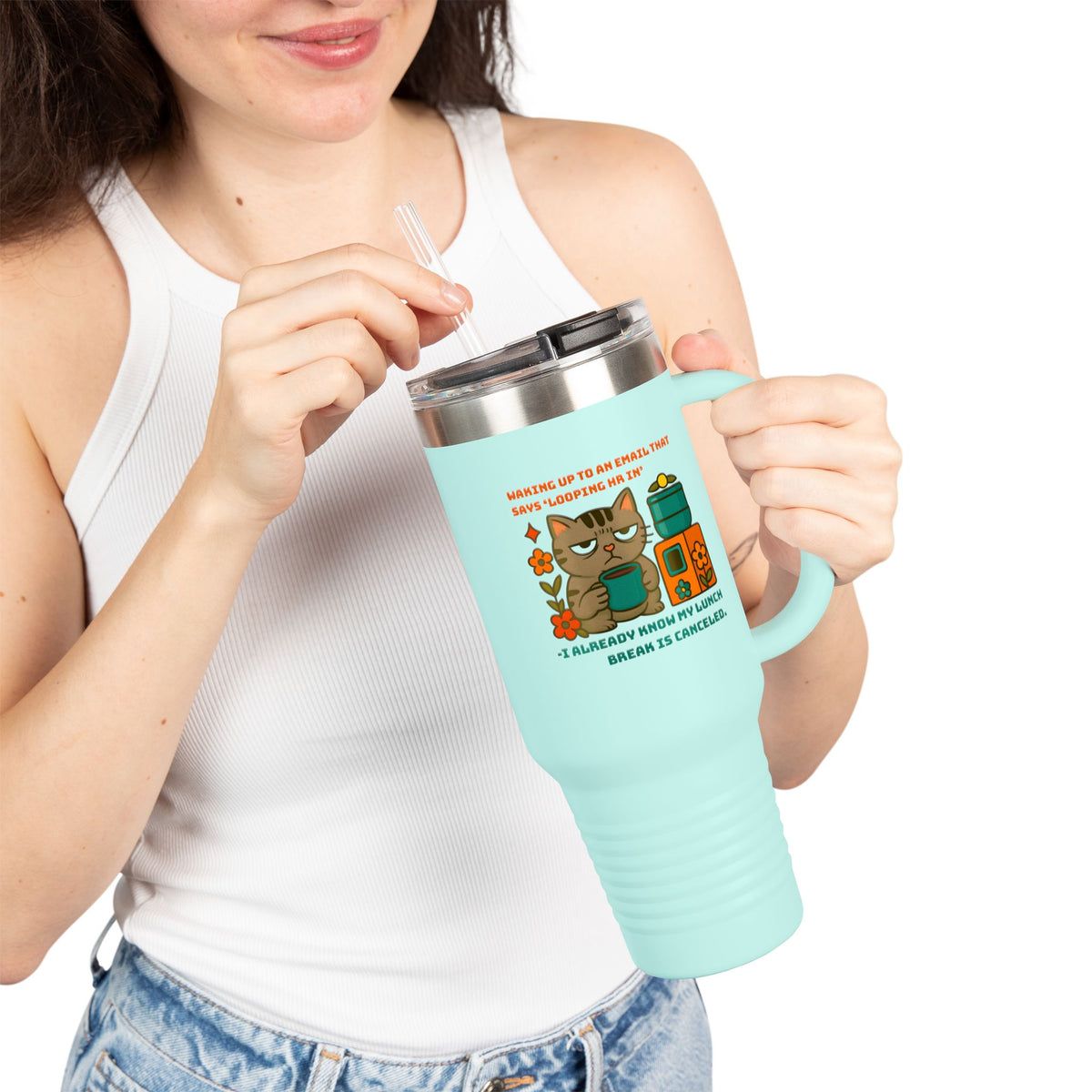 Funny Cat Insulated Travel Mug, Human Resources HR Professional Humor, 40oz, Gag Gift, Office Desk Decor, Cat Lover Present, Work From Home Mug