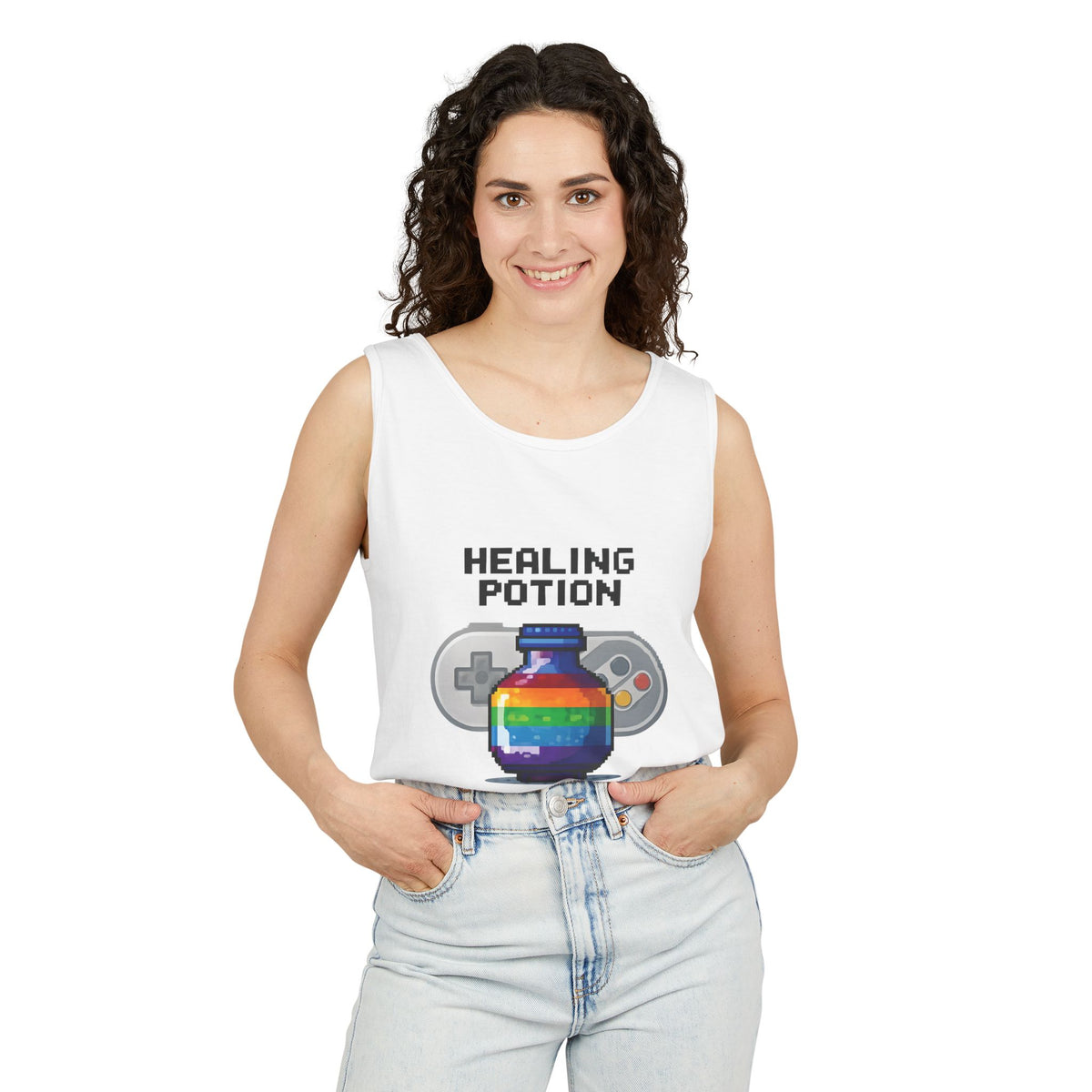 Retro Gaming Tank Top, LGBTQ+ Pride Rainbow Design, Unisex Shirt, Pixelated Tee, Gamer Apparel, Pride Clothing