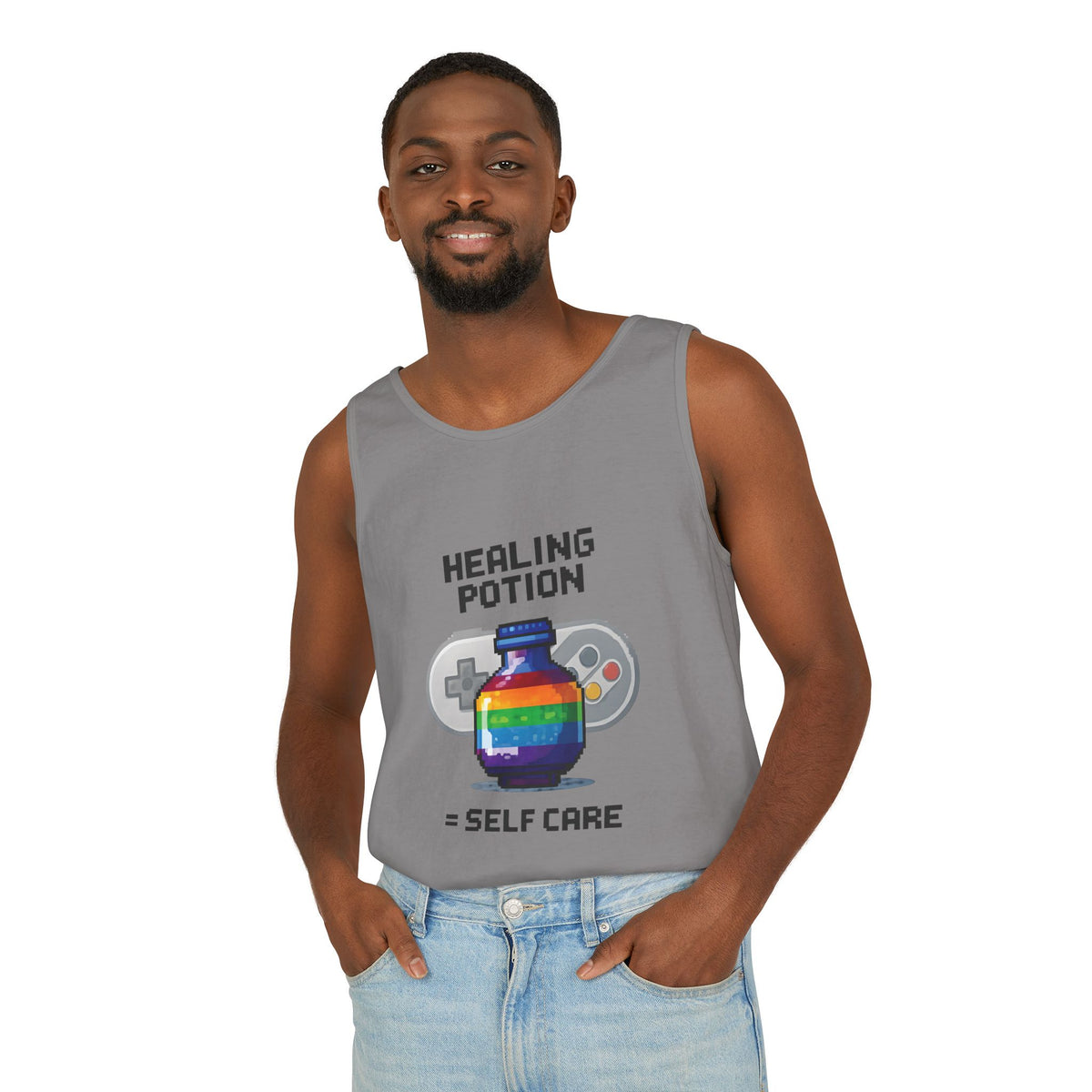 Retro Gaming Tank Top, LGBTQ+ Pride Rainbow Design, Unisex Shirt, Pixelated Tee, Gamer Apparel, Pride Clothing