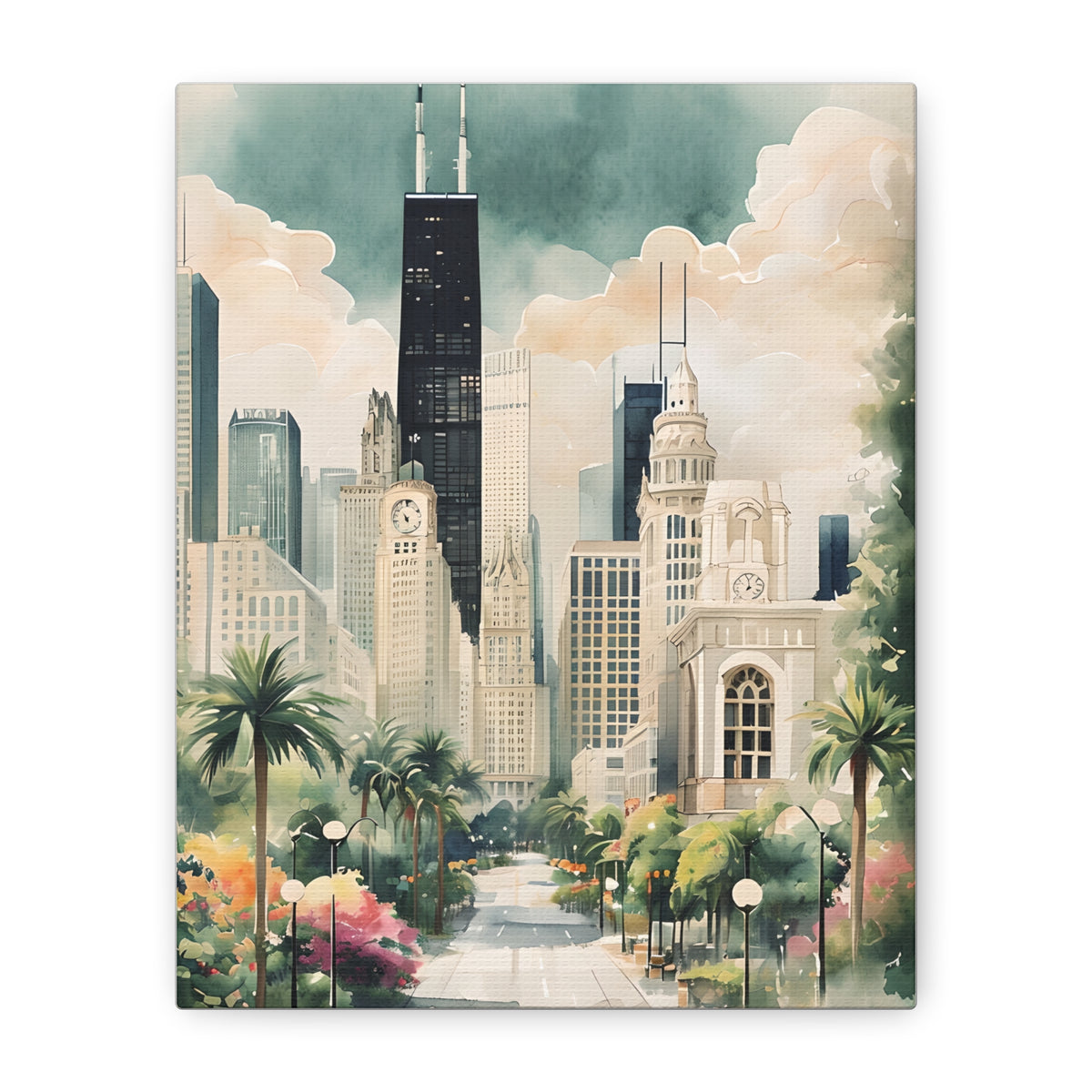 Chicago Inspired Cityscape Canvas Art Print, Wall Decor, Urban Landscape, Living Room Artwork, Gift for Home