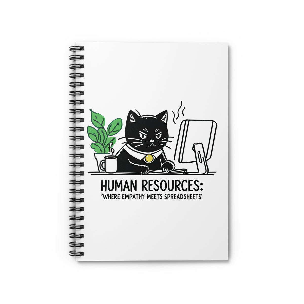 Cat-Themed Spiral Notebook with Humorous Human Resources HR Design, Office Supplies, Gift for Cat Lovers, Funny Notepad, Journaling, Work Notebooks