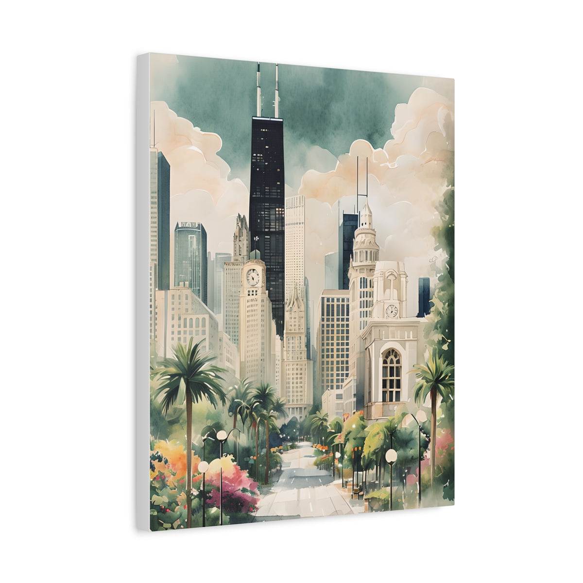 Chicago Inspired Cityscape Canvas Art Print, Wall Decor, Urban Landscape, Living Room Artwork, Gift for Home