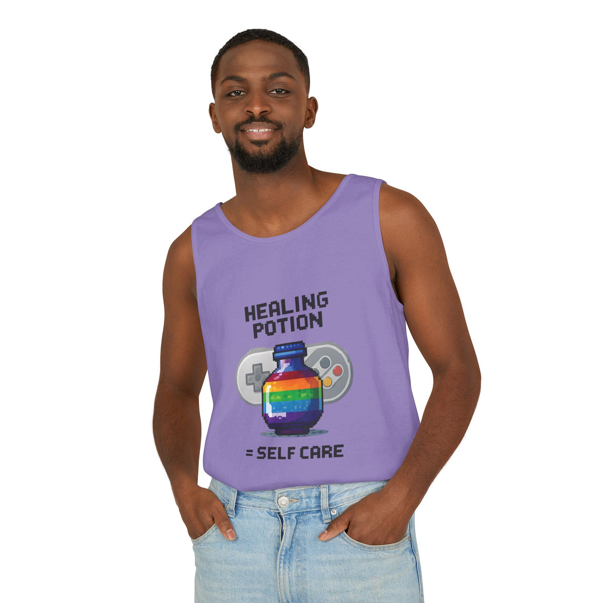 Retro Gaming Tank Top, LGBTQ+ Pride Rainbow Design, Unisex Shirt, Pixelated Tee, Gamer Apparel, Pride Clothing