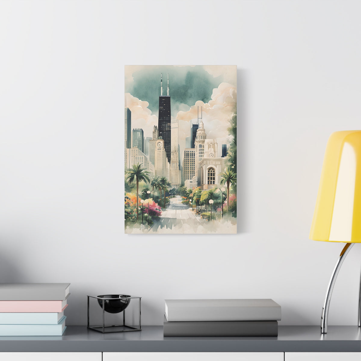 Chicago Inspired Cityscape Canvas Art Print, Wall Decor, Urban Landscape, Living Room Artwork, Gift for Home