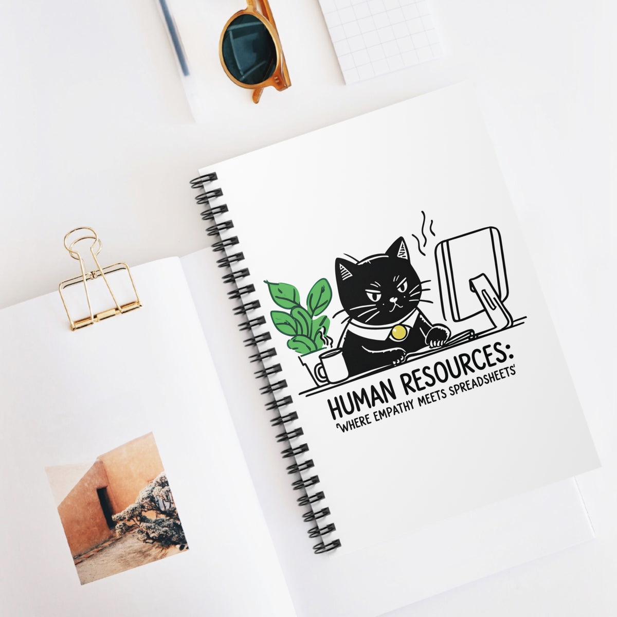 Cat-Themed Spiral Notebook with Humorous Human Resources HR Design, Office Supplies, Gift for Cat Lovers, Funny Notepad, Journaling, Work Notebooks