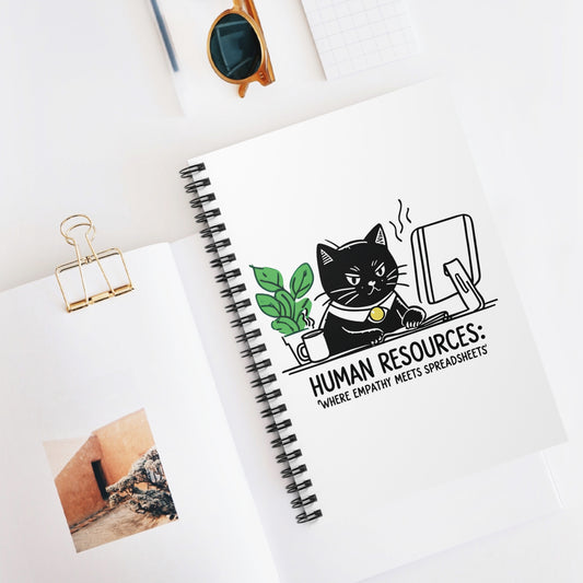 Cat-Themed Spiral Notebook with Humorous Human Resources HR Design, Office Supplies, Gift for Cat Lovers, Funny Notepad, Journaling, Work Notebooks