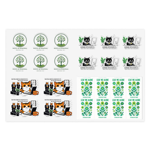 Whimsical Sticker Sheets for Cat Lovers and Plant Enthusiasts – Perfect for Journals, Scrapbooking, Gift Tags, and Decor