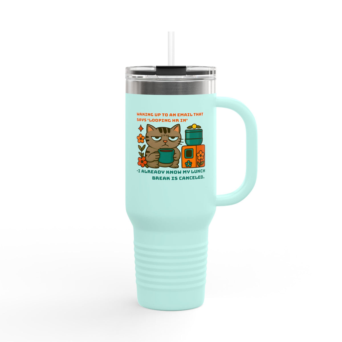 Funny Cat Insulated Travel Mug, Human Resources HR Professional Humor, 40oz, Gag Gift, Office Desk Decor, Cat Lover Present, Work From Home Mug