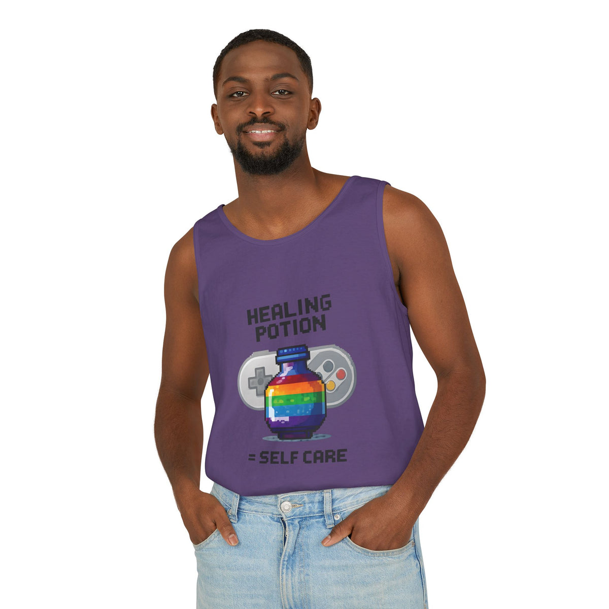 Retro Gaming Tank Top, LGBTQ+ Pride Rainbow Design, Unisex Shirt, Pixelated Tee, Gamer Apparel, Pride Clothing