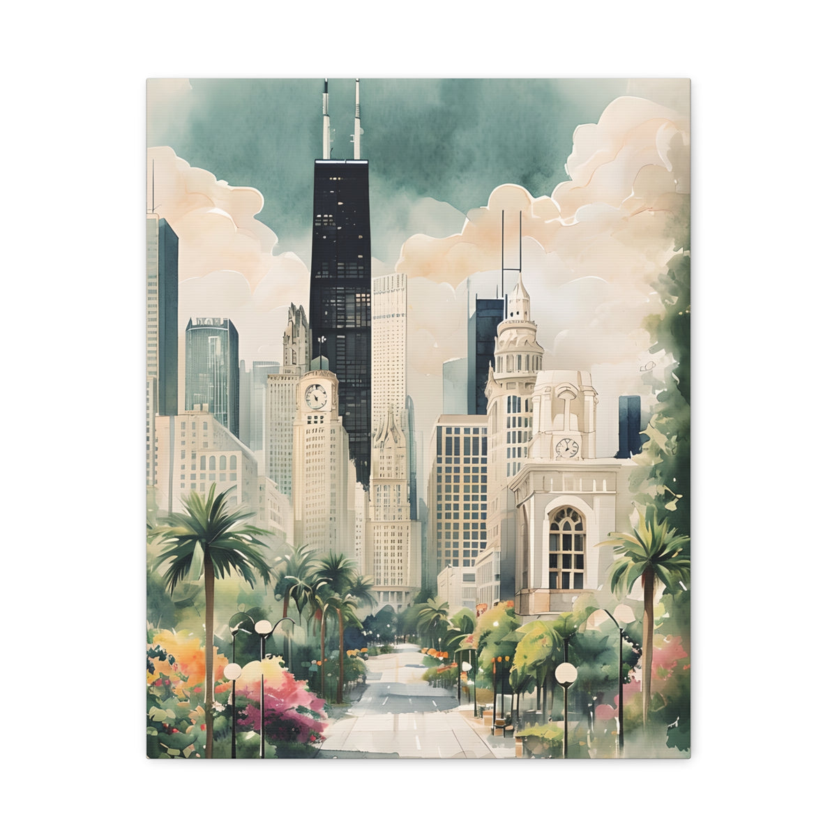 Chicago Inspired Cityscape Canvas Art Print, Wall Decor, Urban Landscape, Living Room Artwork, Gift for Home
