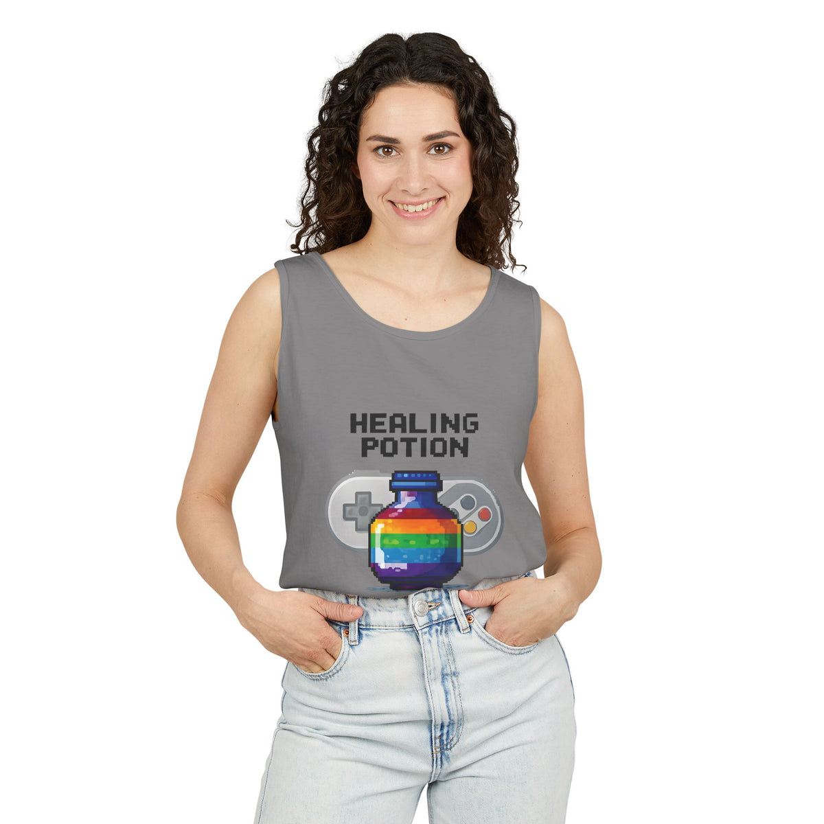 Retro Gaming Tank Top, LGBTQ+ Pride Rainbow Design, Unisex Shirt, Pixelated Tee, Gamer Apparel, Pride Clothing