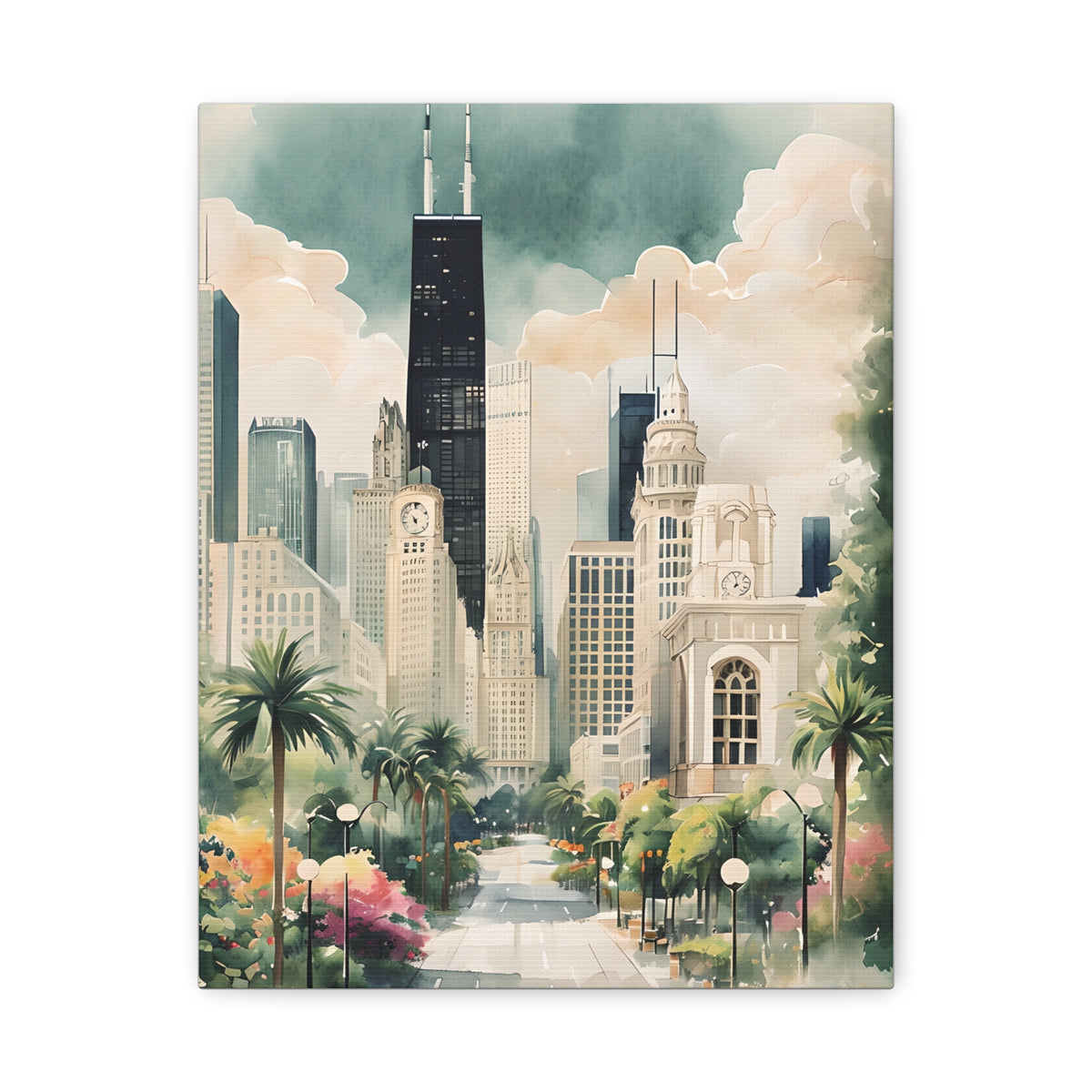 Chicago Inspired Cityscape Canvas Art Print, Wall Decor, Urban Landscape, Living Room Artwork, Gift for Home