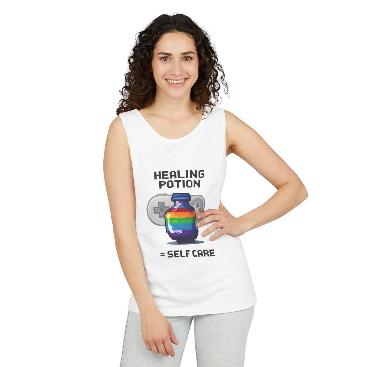 Retro Gaming Tank Top, LGBTQ+ Pride Rainbow Design, Unisex Shirt, Pixelated Tee, Gamer Apparel, Pride Clothing