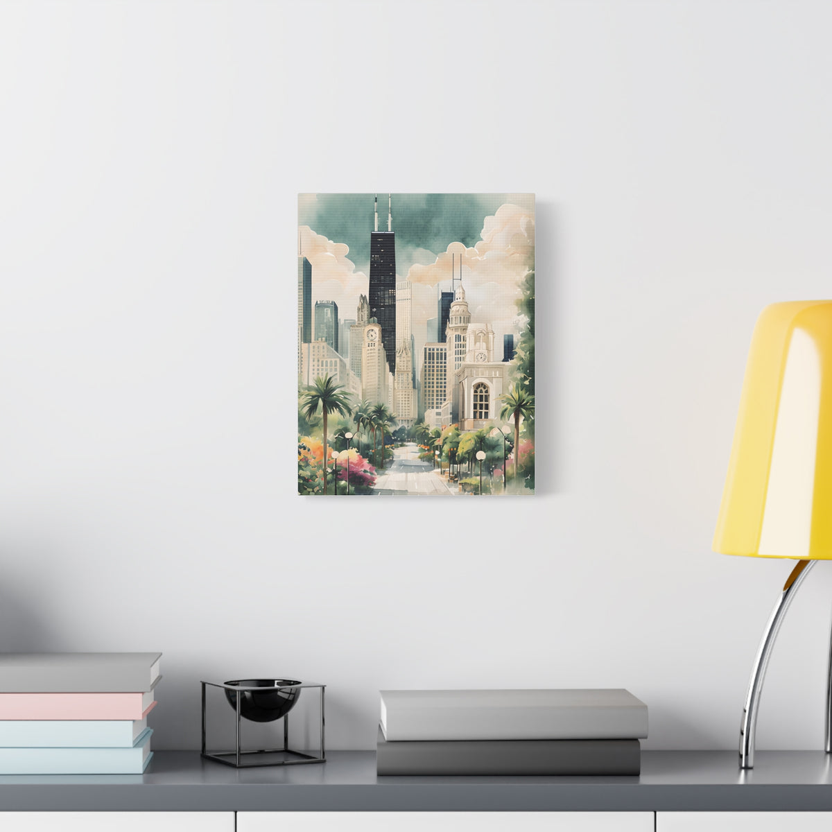 Chicago Inspired Cityscape Canvas Art Print, Wall Decor, Urban Landscape, Living Room Artwork, Gift for Home
