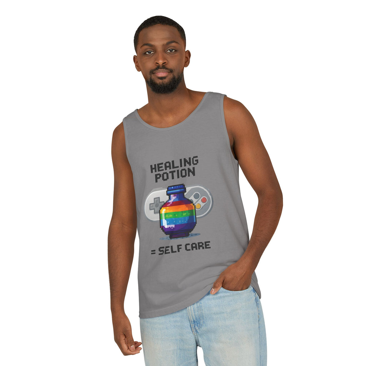 Retro Gaming Tank Top, LGBTQ+ Pride Rainbow Design, Unisex Shirt, Pixelated Tee, Gamer Apparel, Pride Clothing