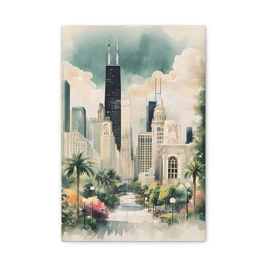 Chicago Inspired Cityscape Canvas Art Print, Wall Decor, Urban Landscape, Living Room Artwork, Gift for Home
