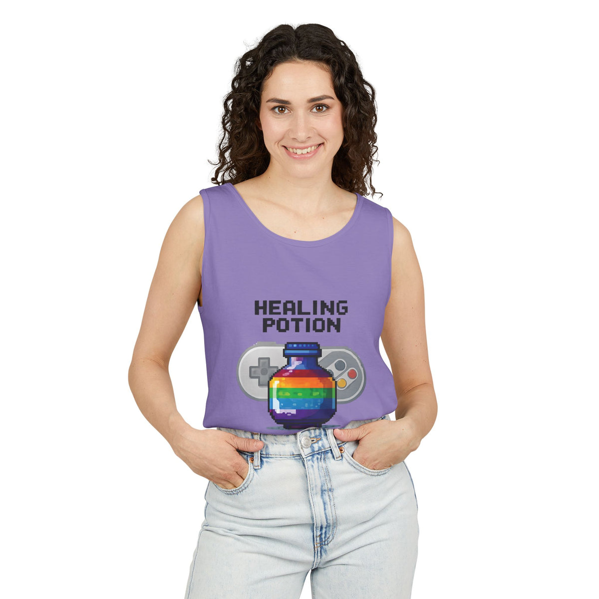 Retro Gaming Tank Top, LGBTQ+ Pride Rainbow Design, Unisex Shirt, Pixelated Tee, Gamer Apparel, Pride Clothing