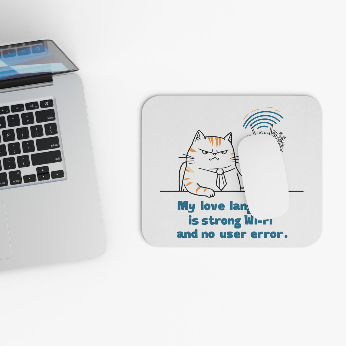 Funny Cat Mouse Pad  IT Information Technology My Love Language is Wi-Fi, Office Decor, Gift, Computer Accessories, Humor