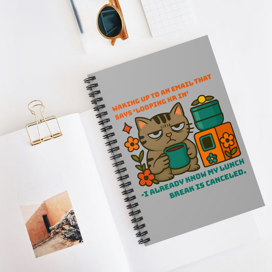 Cat Human Resource Office Humor Spiral Notebook - Ruled Line, Funny Joke Journal, Employee Gift, Work Planner, Animal Lover Notepad