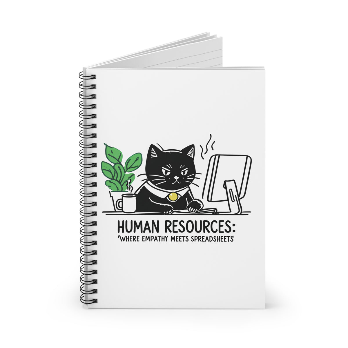 Cat-Themed Spiral Notebook with Humorous Human Resources HR Design, Office Supplies, Gift for Cat Lovers, Funny Notepad, Journaling, Work Notebooks