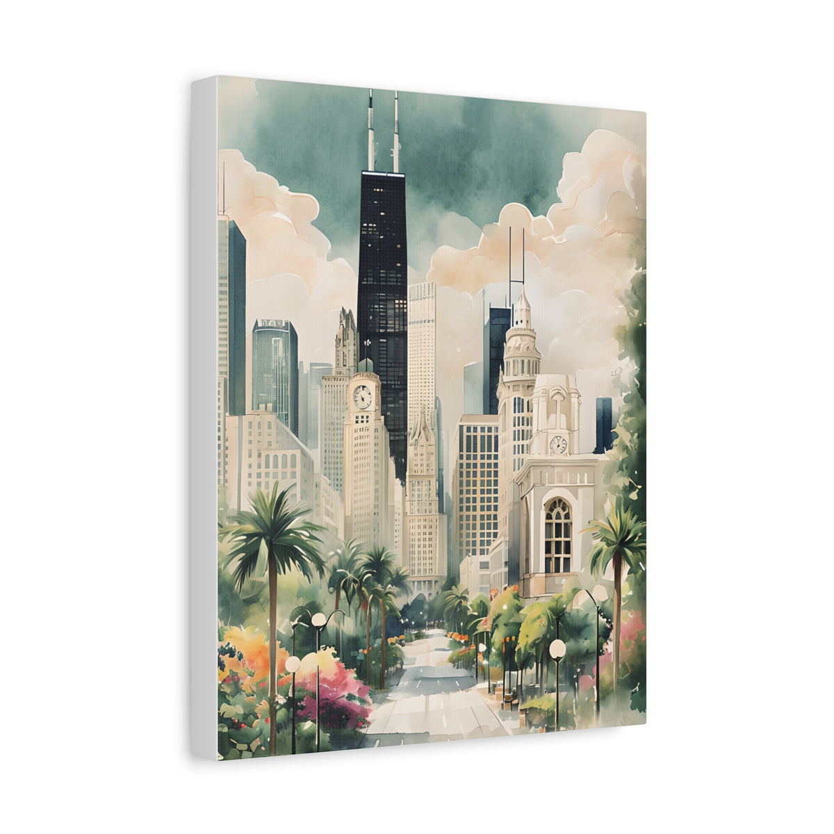 Chicago Inspired Cityscape Canvas Art Print, Wall Decor, Urban Landscape, Living Room Artwork, Gift for Home