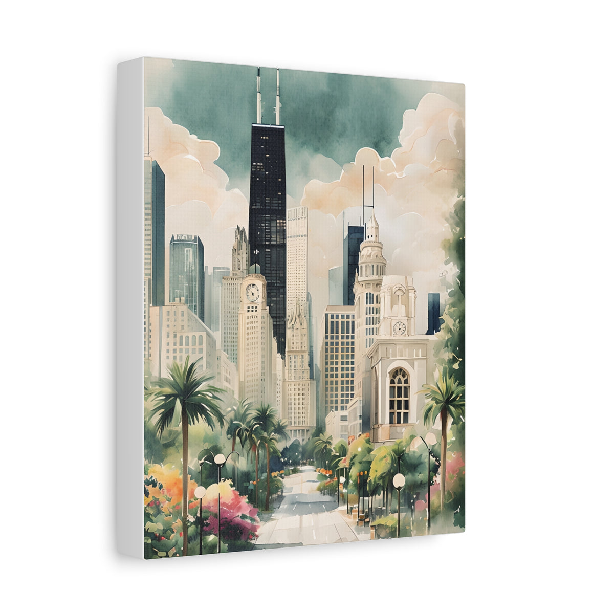 Chicago Inspired Cityscape Canvas Art Print, Wall Decor, Urban Landscape, Living Room Artwork, Gift for Home