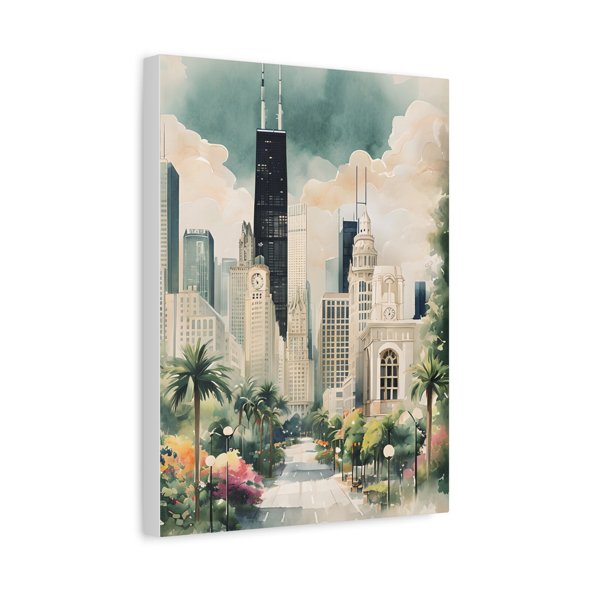 Chicago Inspired Cityscape Canvas Art Print, Wall Decor, Urban Landscape, Living Room Artwork, Gift for Home