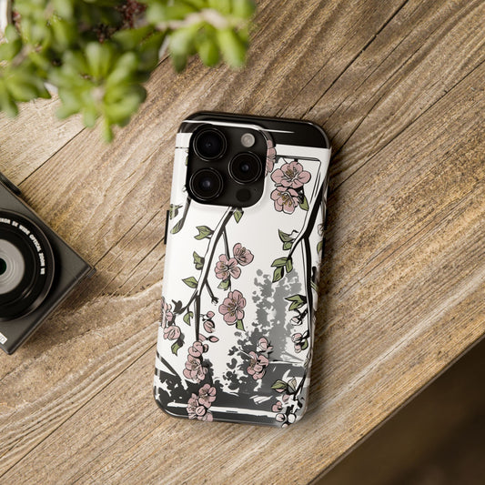 Cherry Blossom Phone Case, Japandi Art, Tough Phone Case, Modern Feminine Phone Cover, Floral Phone Case, Protective Phone Case, Stylish