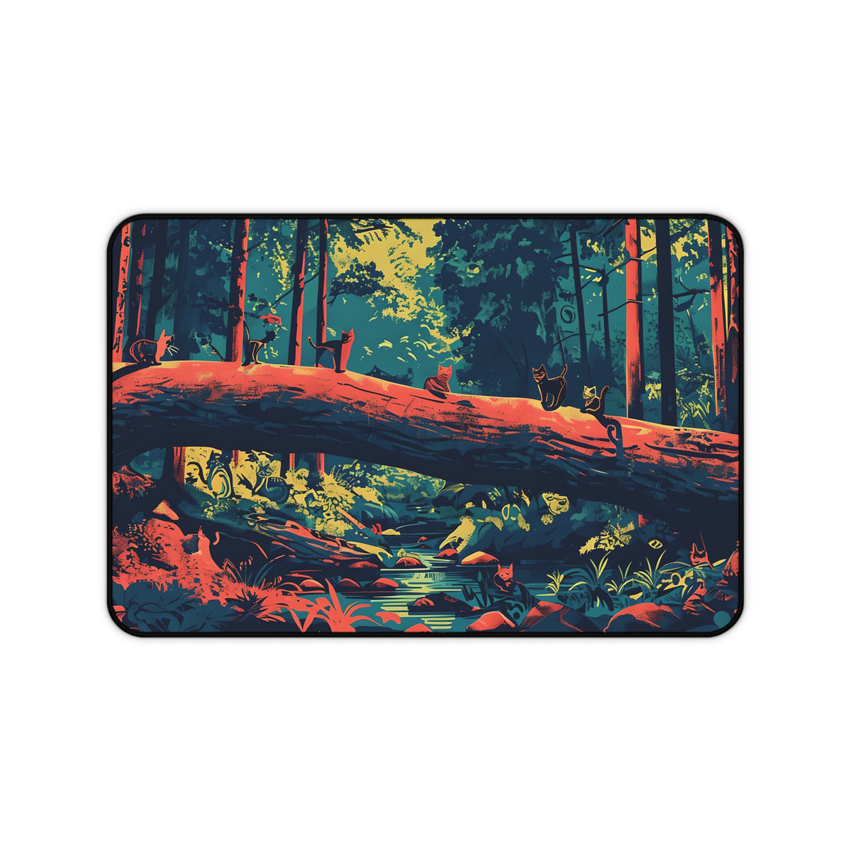Nature-Inspired Desk Mat for Home Office, Cute cat pattern mouse pad , Eco-Friendly Workspace Decor, Gaming Pad, Woodland Scene
