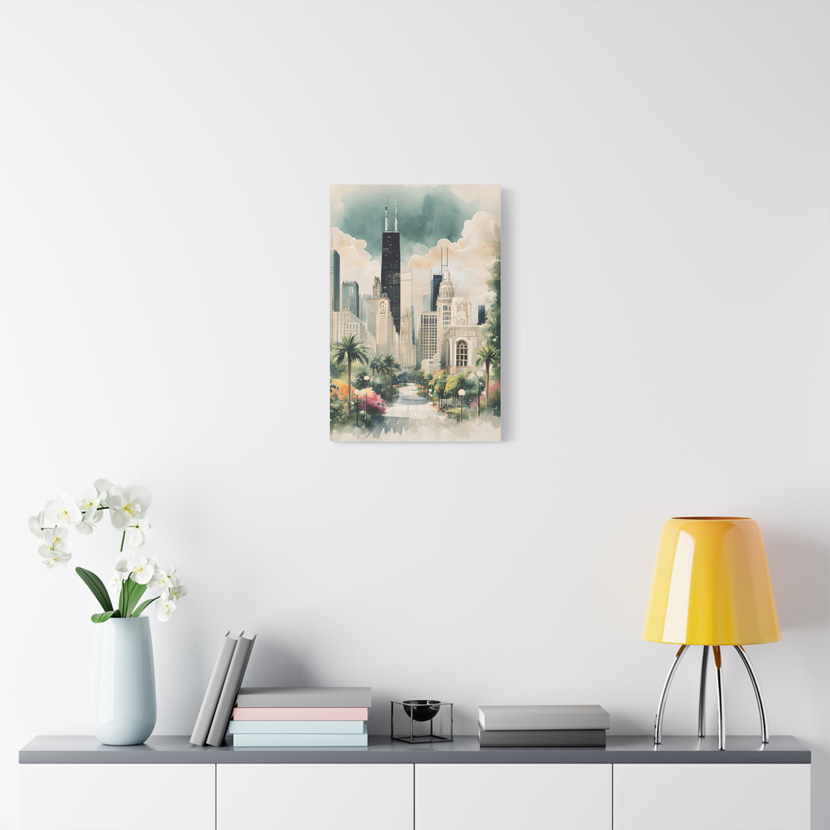 Chicago Inspired Cityscape Canvas Art Print, Wall Decor, Urban Landscape, Living Room Artwork, Gift for Home