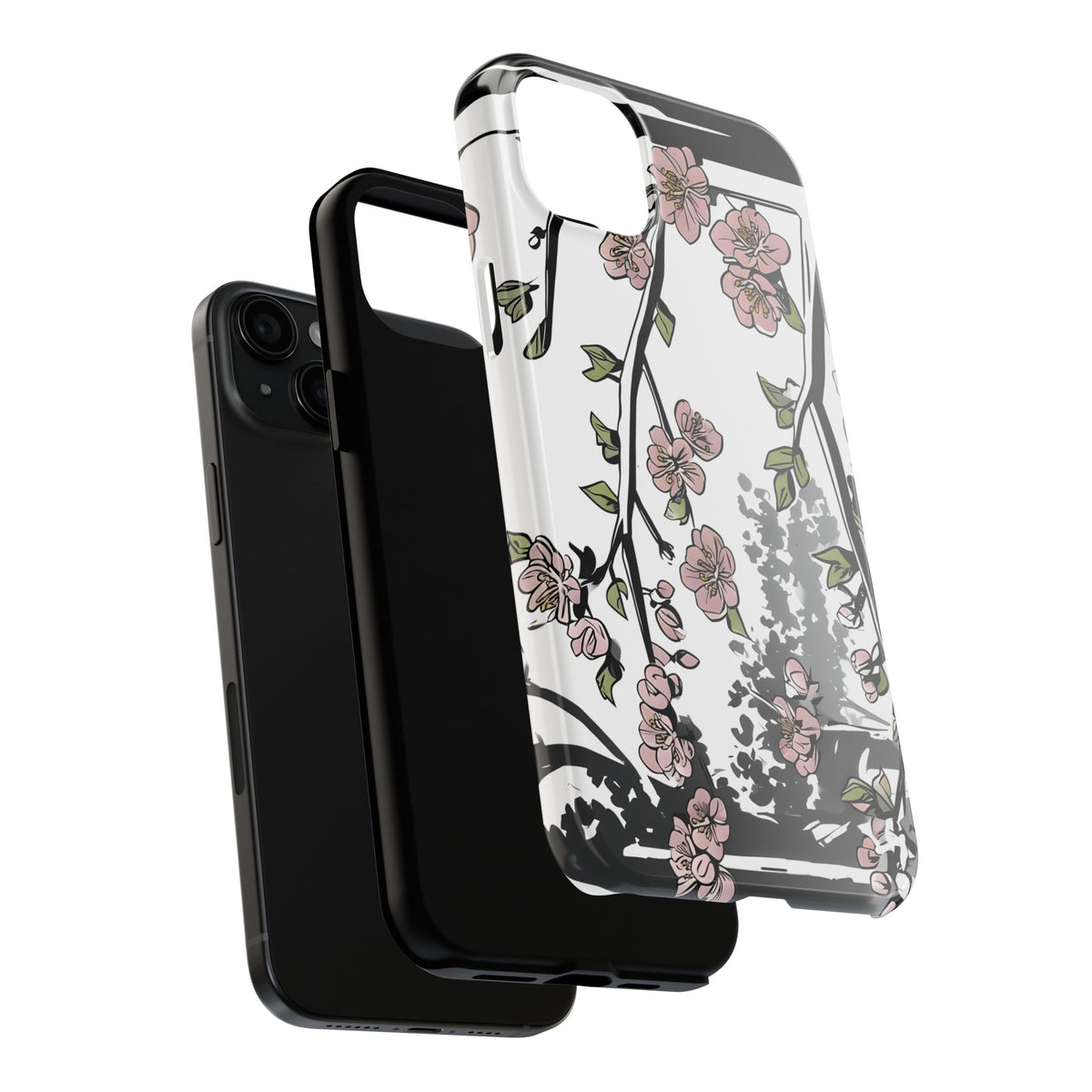 Cherry Blossom Phone Case, Japandi Art, Tough Phone Case, Modern Feminine Phone Cover, Floral Phone Case, Protective Phone Case, Stylish