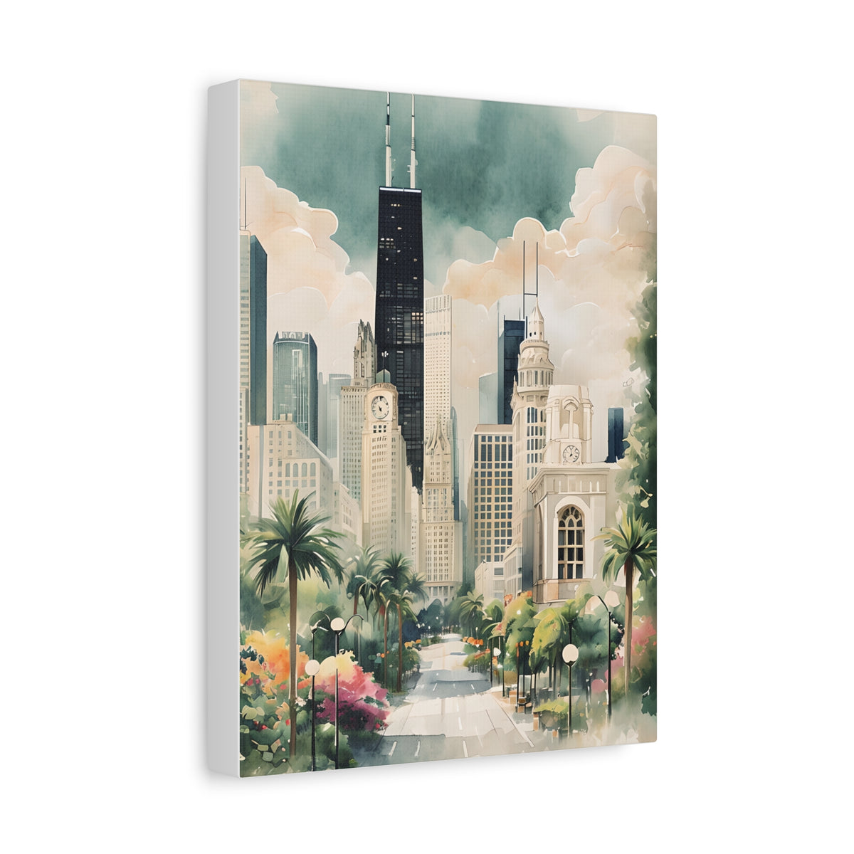 Chicago Inspired Cityscape Canvas Art Print, Wall Decor, Urban Landscape, Living Room Artwork, Gift for Home