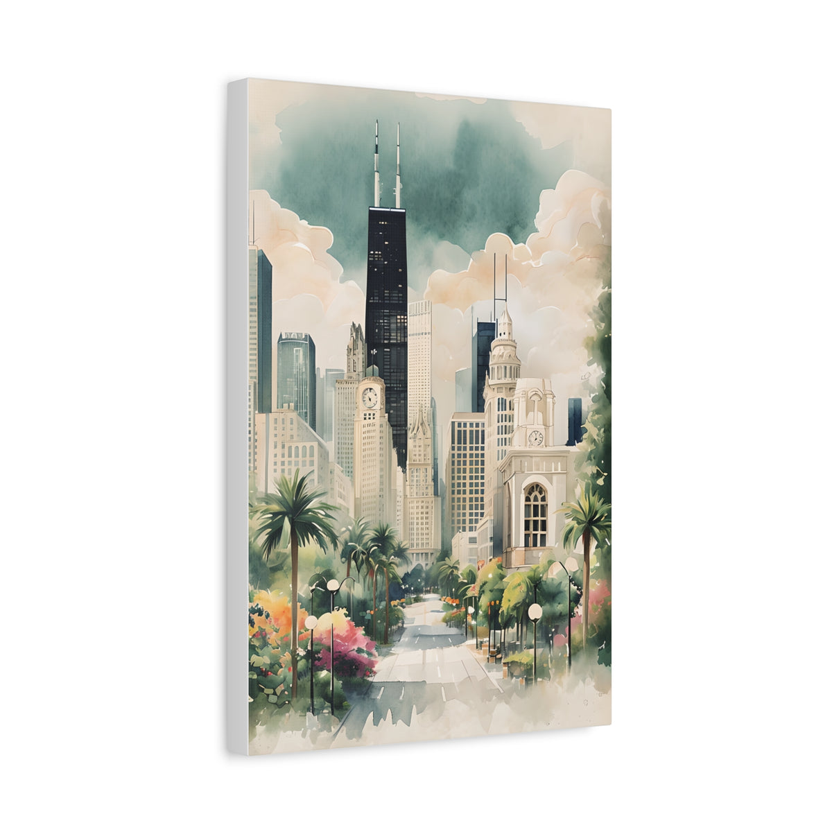 Chicago Inspired Cityscape Canvas Art Print, Wall Decor, Urban Landscape, Living Room Artwork, Gift for Home