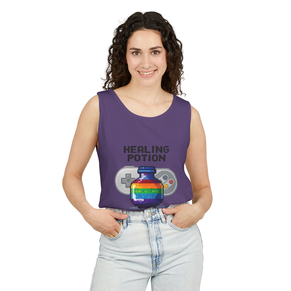Retro Gaming Tank Top, LGBTQ+ Pride Rainbow Design, Unisex Shirt, Pixelated Tee, Gamer Apparel, Pride Clothing