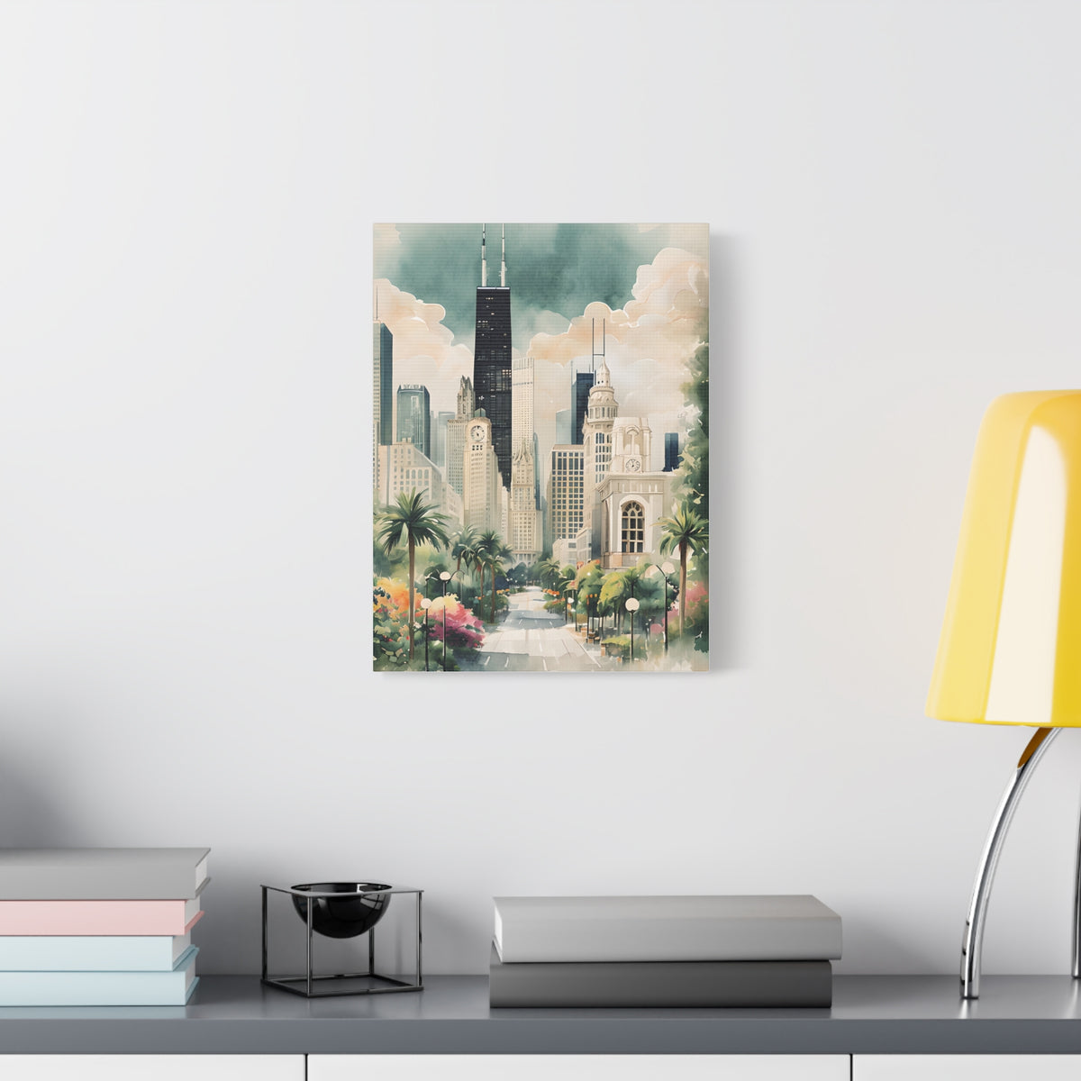 Chicago Inspired Cityscape Canvas Art Print, Wall Decor, Urban Landscape, Living Room Artwork, Gift for Home