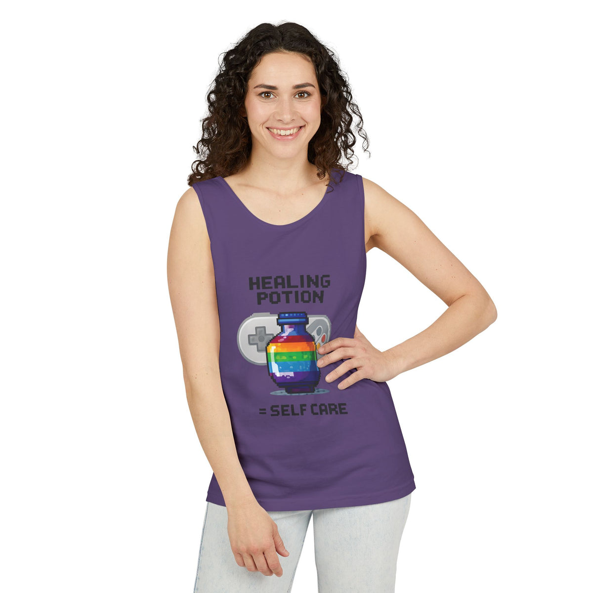 Retro Gaming Tank Top, LGBTQ+ Pride Rainbow Design, Unisex Shirt, Pixelated Tee, Gamer Apparel, Pride Clothing
