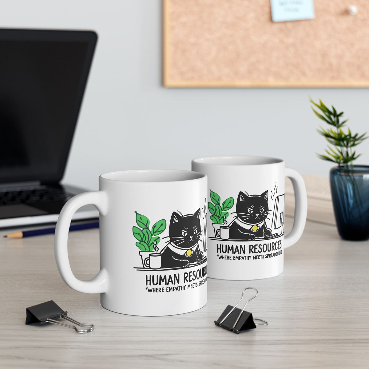 Human Resources HR Humorous Cat-Themed Ceramic Mug, Funny Office Coffee Cup, Gift for Cat Lovers, Cute Plant Design, Home & Office Decor