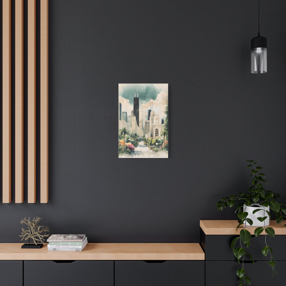 Chicago Inspired Cityscape Canvas Art Print, Wall Decor, Urban Landscape, Living Room Artwork, Gift for Home