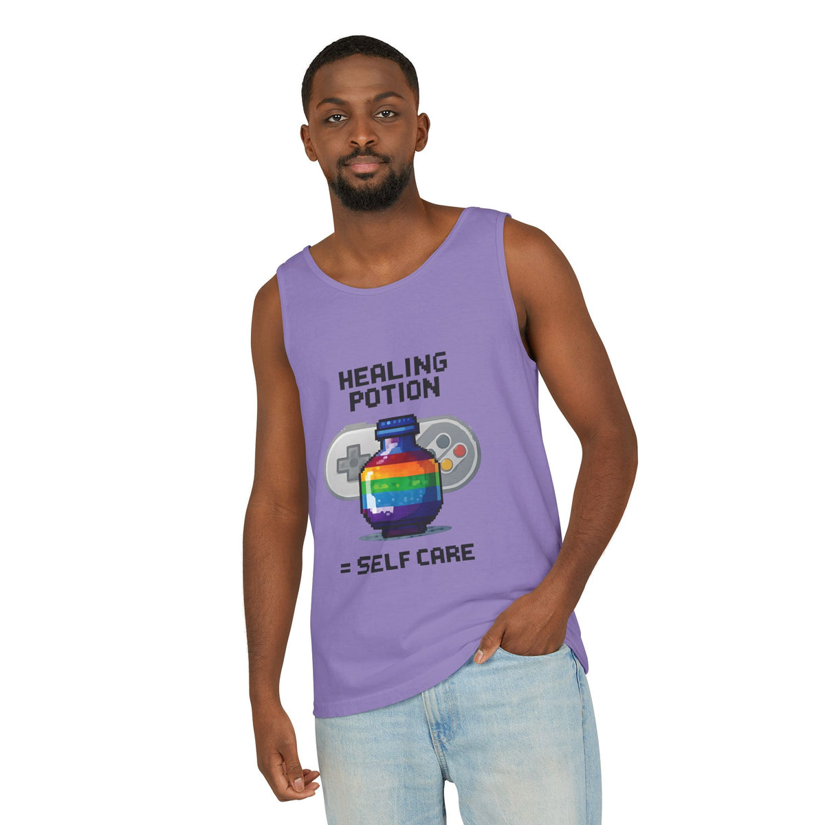 Retro Gaming Tank Top, LGBTQ+ Pride Rainbow Design, Unisex Shirt, Pixelated Tee, Gamer Apparel, Pride Clothing