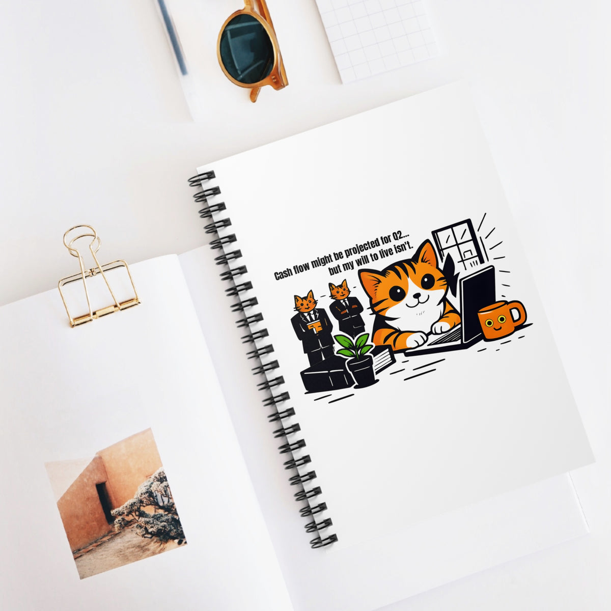 Funny Finance Cat Spiral Notebook - Ruled Line, Office Humor Planner, Financial Job Gift, Work Job Diary, Plant Lover Journal