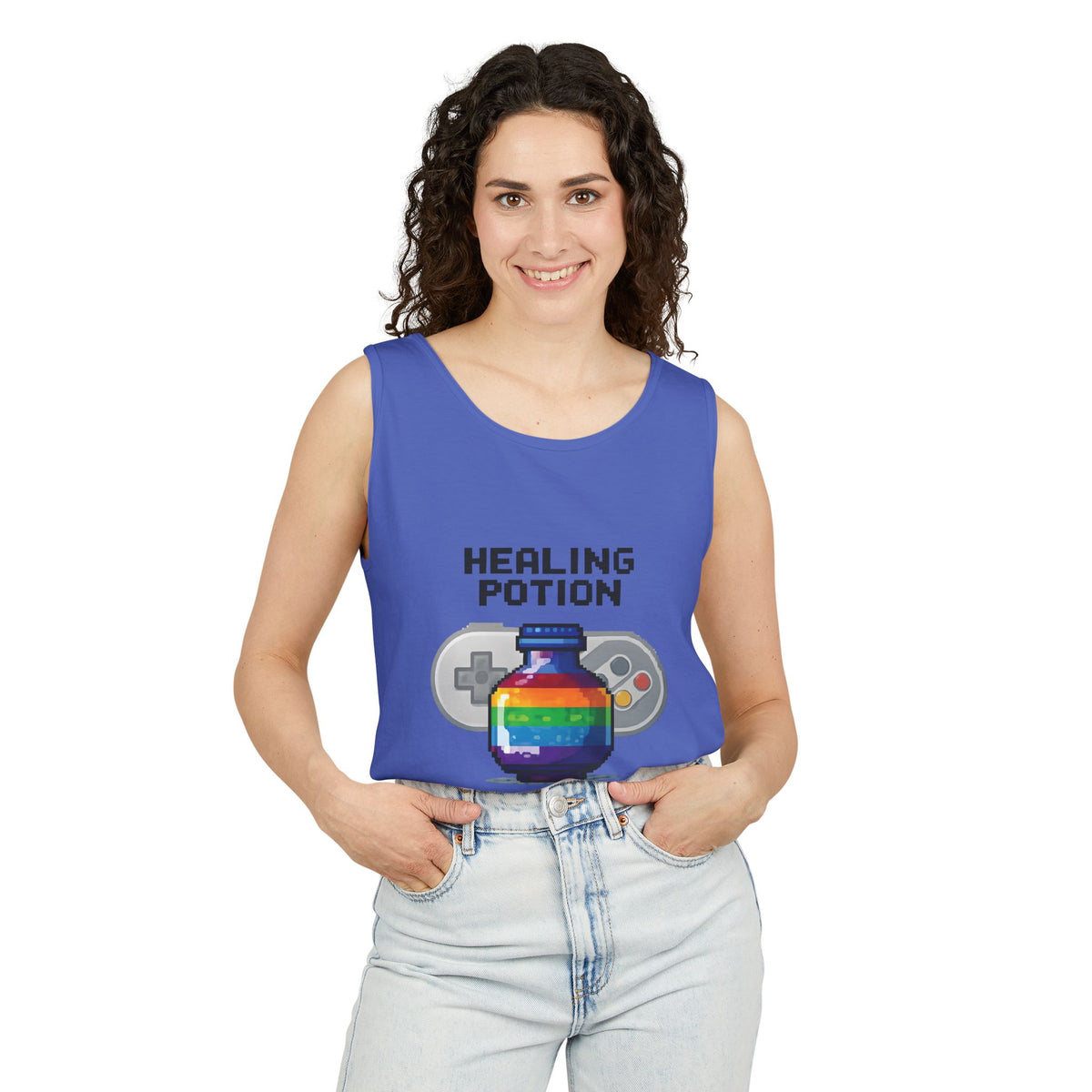 Retro Gaming Tank Top, LGBTQ+ Pride Rainbow Design, Unisex Shirt, Pixelated Tee, Gamer Apparel, Pride Clothing
