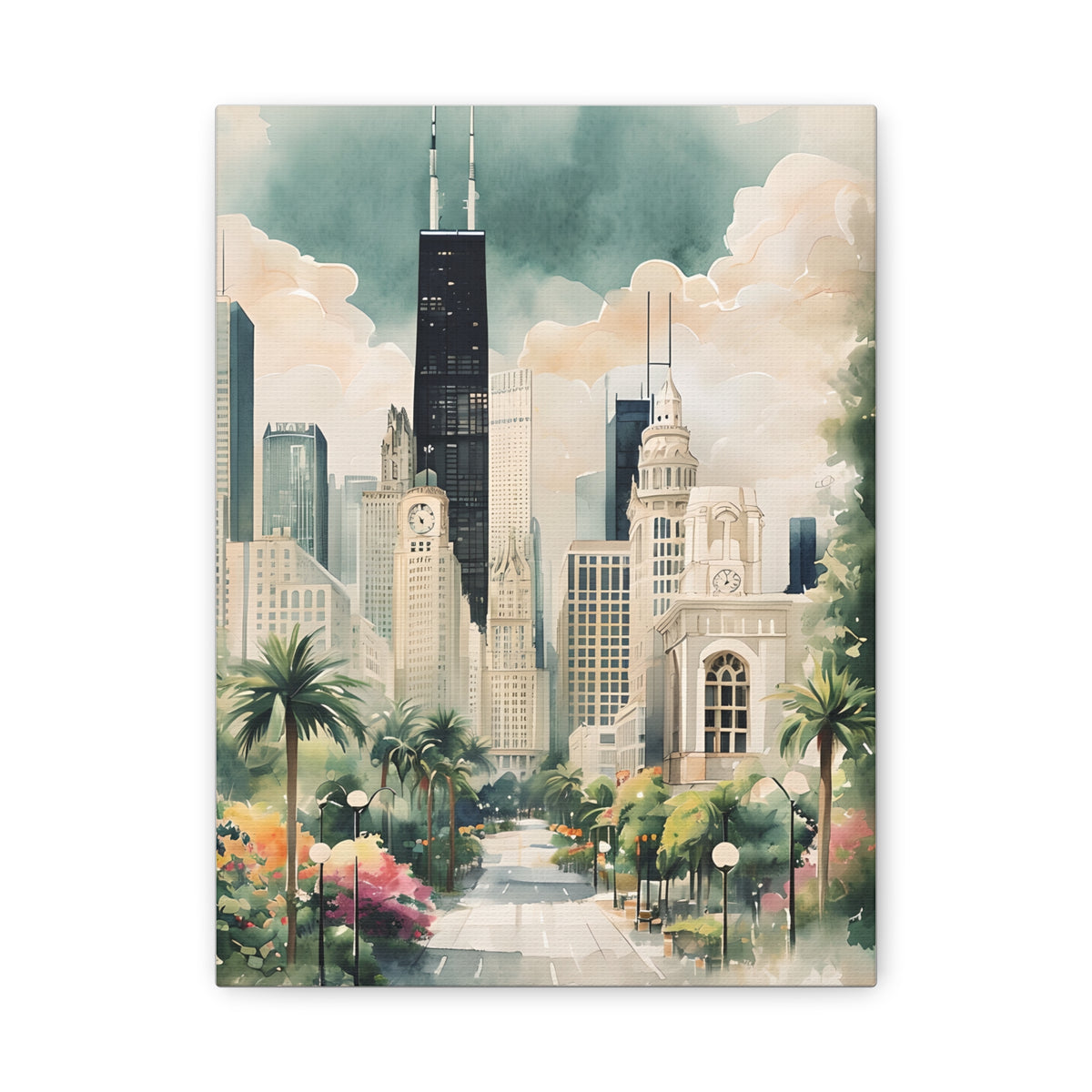 Chicago Inspired Cityscape Canvas Art Print, Wall Decor, Urban Landscape, Living Room Artwork, Gift for Home