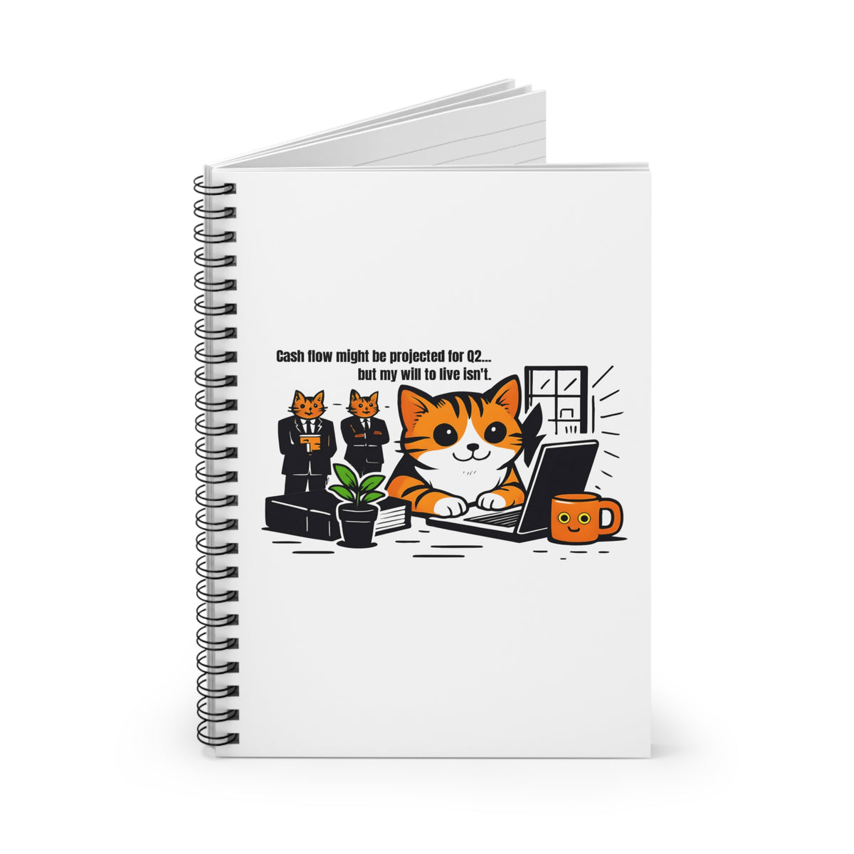 Funny Finance Cat Spiral Notebook - Ruled Line, Office Humor Planner, Financial Job Gift, Work Job Diary, Plant Lover Journal